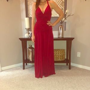 Deep Red BCBGMAXAZRIA Jersey Halter Dress